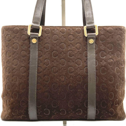 CELINE Hand Bag Tote Purse C Macadam Suede Leather Brown Authentic