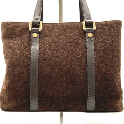 CELINE Hand Bag Tote Purse C Macadam Suede Leather Brown Authentic