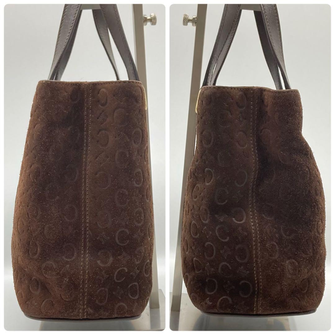 CELINE Hand Bag Tote Purse C Macadam Suede Leather Brown Authentic