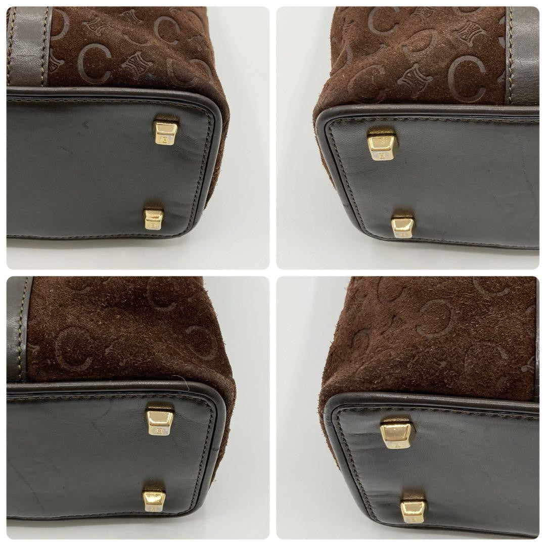 CELINE Hand Bag Tote Purse C Macadam Suede Leather Brown Authentic