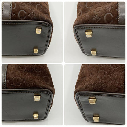 CELINE Hand Bag Tote Purse C Macadam Suede Leather Brown Authentic