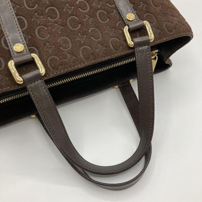 CELINE Hand Bag Tote Purse C Macadam Suede Leather Brown Authentic