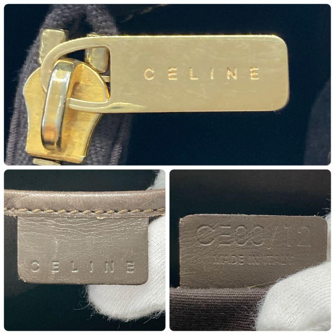 CELINE Hand Bag Tote Purse C Macadam Suede Leather Brown Authentic