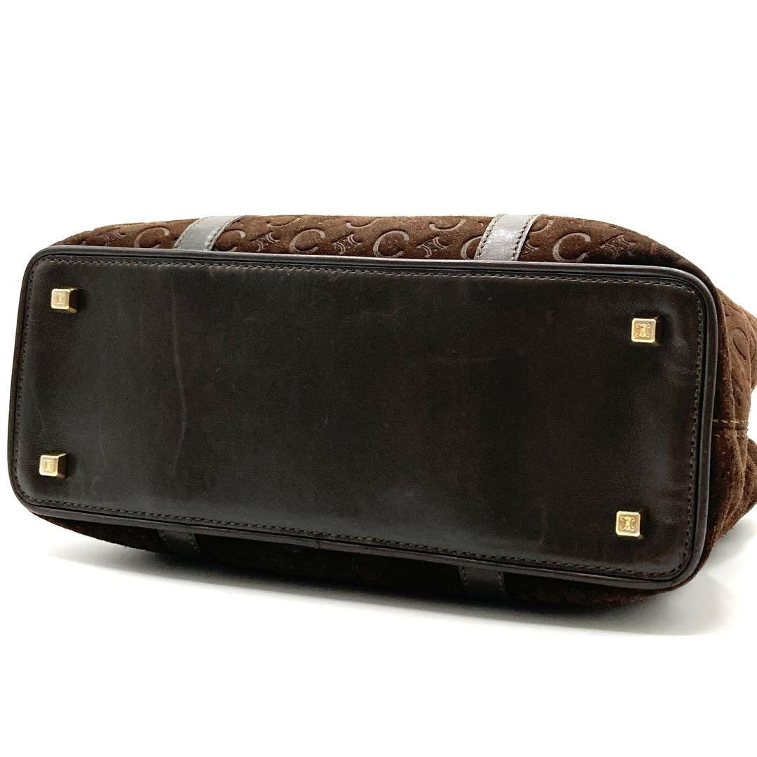 CELINE Hand Bag Tote Purse C Macadam Suede Leather Brown Authentic