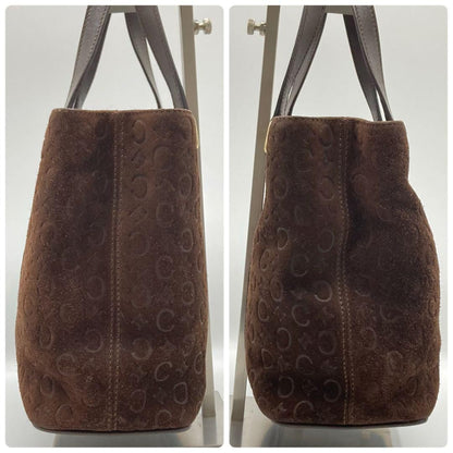 CELINE Hand Bag Tote Purse C Macadam Suede Leather Brown Authentic