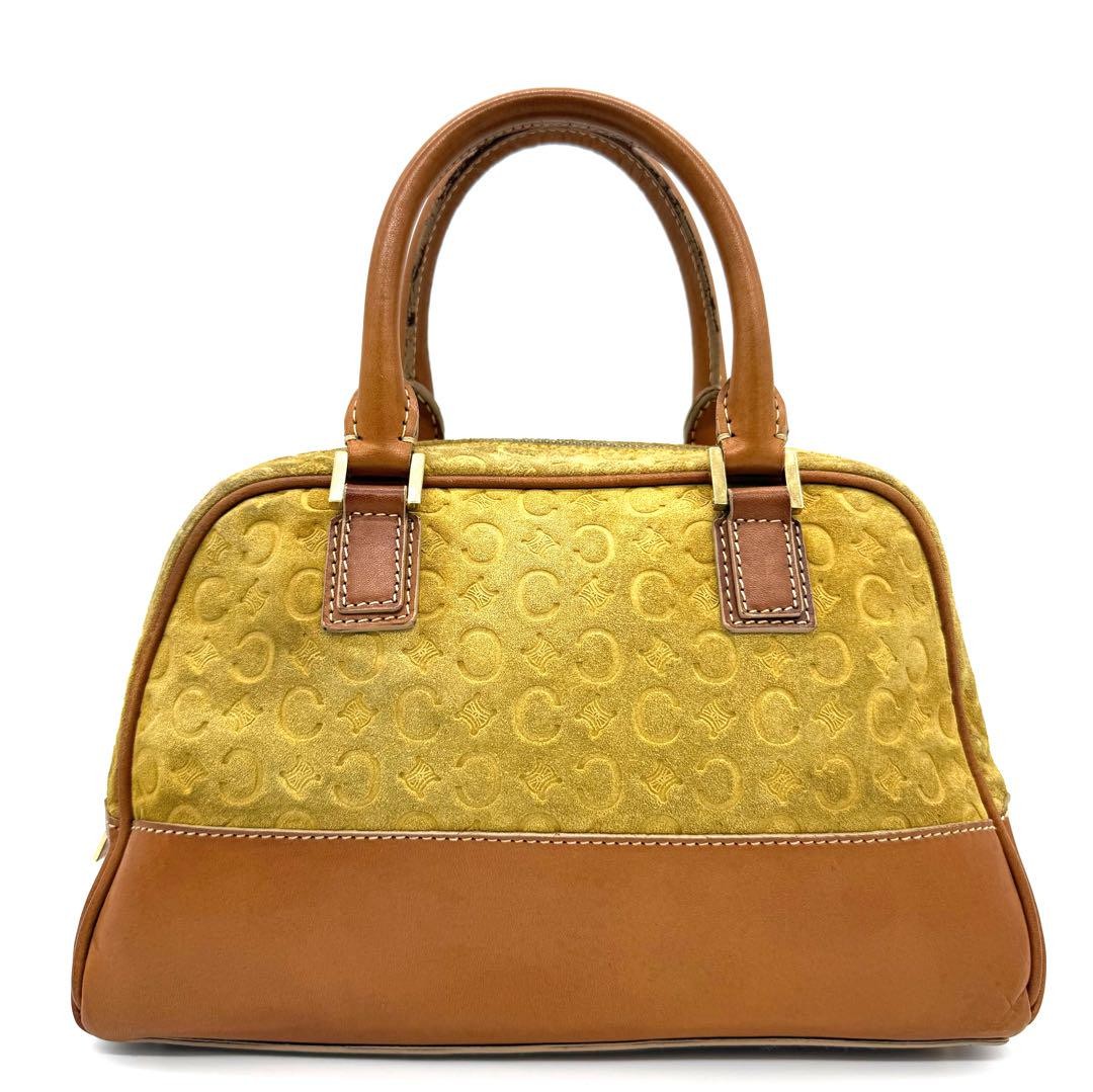 CELINE Hand Bag Tote Purse C Macadam Suede Leather Yellow Authentic