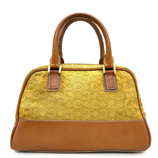 CELINE Hand Bag Tote Purse C Macadam Suede Leather Yellow Authentic