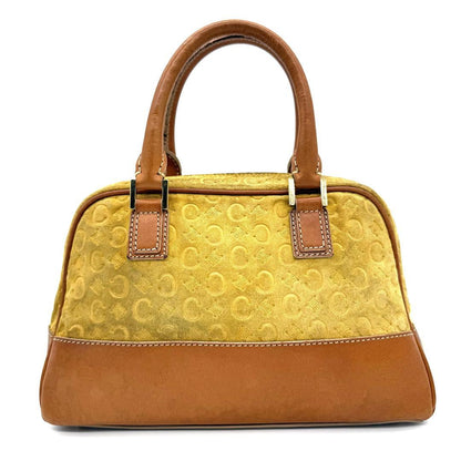 CELINE Hand Bag Tote Purse C Macadam Suede Leather Yellow Authentic