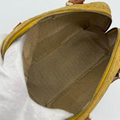CELINE Hand Bag Tote Purse C Macadam Suede Leather Yellow Authentic