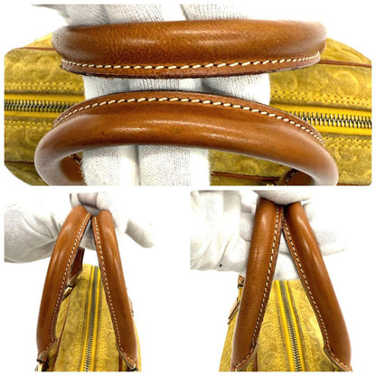 CELINE Hand Bag Tote Purse C Macadam Suede Leather Yellow Authentic