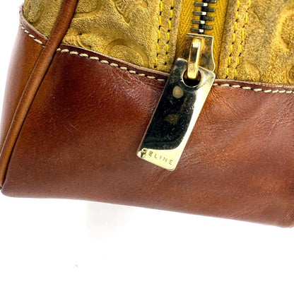 CELINE Hand Bag Tote Purse C Macadam Suede Leather Yellow Authentic