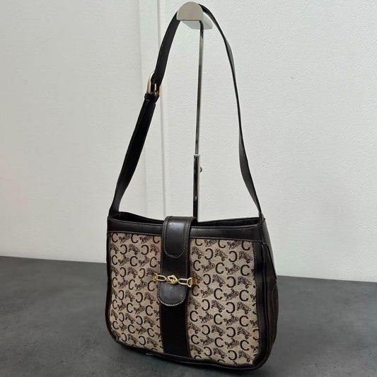 CELINE Shoulder Bag Purse C Macadam Canvas Authentic