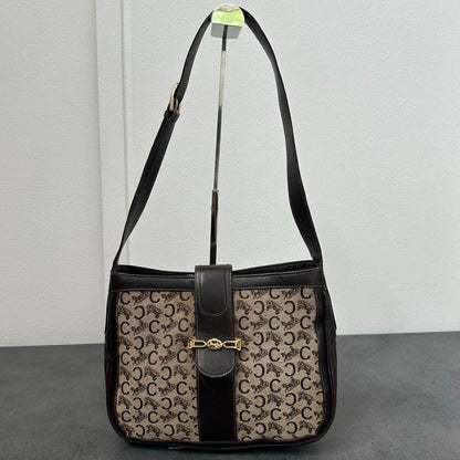 CELINE Shoulder Bag Purse C Macadam Canvas Authentic