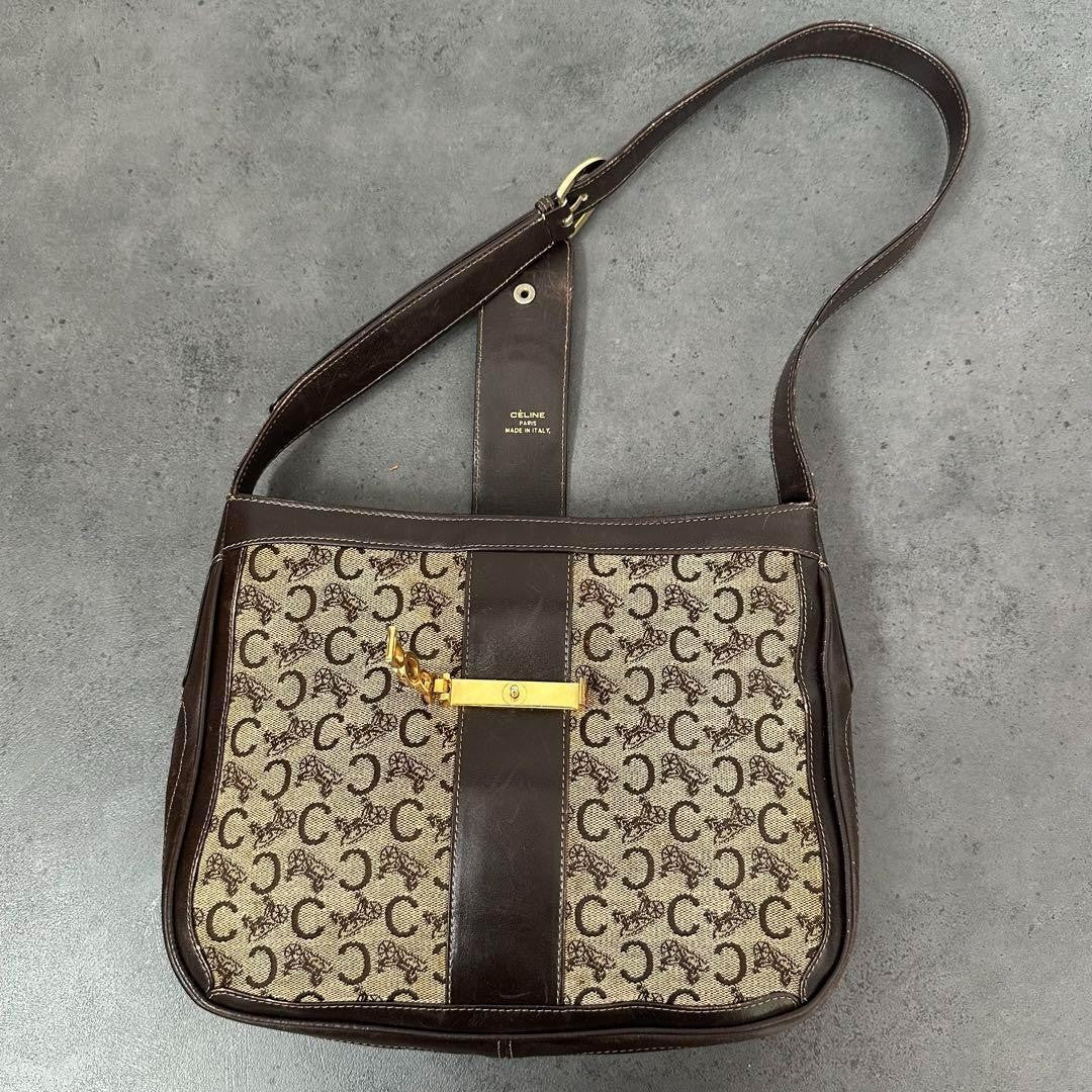 CELINE Shoulder Bag Purse C Macadam Canvas Authentic