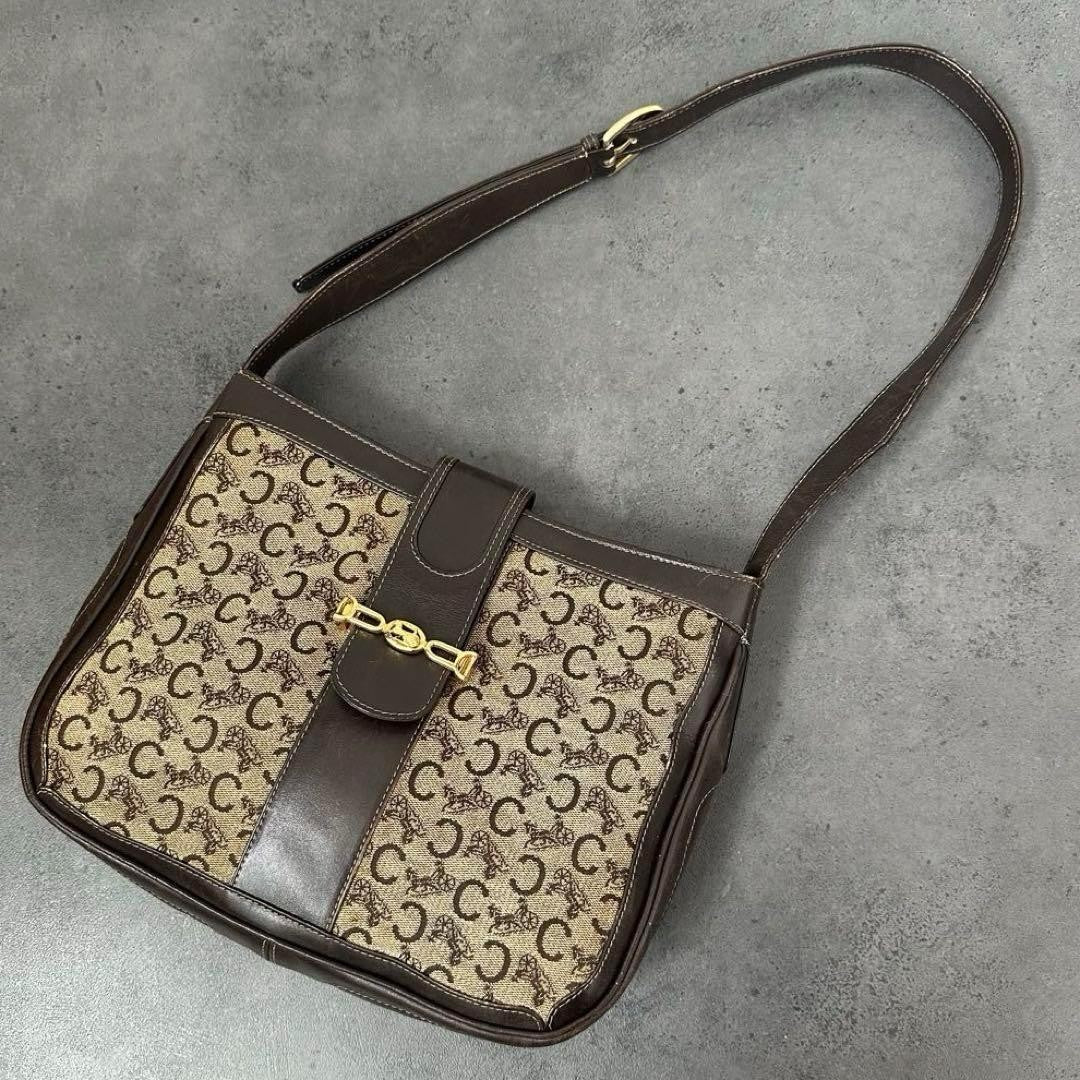 CELINE Shoulder Bag Purse C Macadam Canvas Authentic