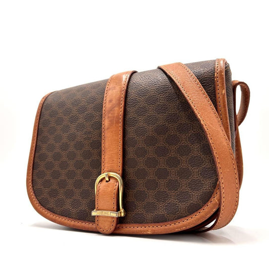 CELINE Shoulder Bag Purse Macadam PVC Leather Brown Authentic