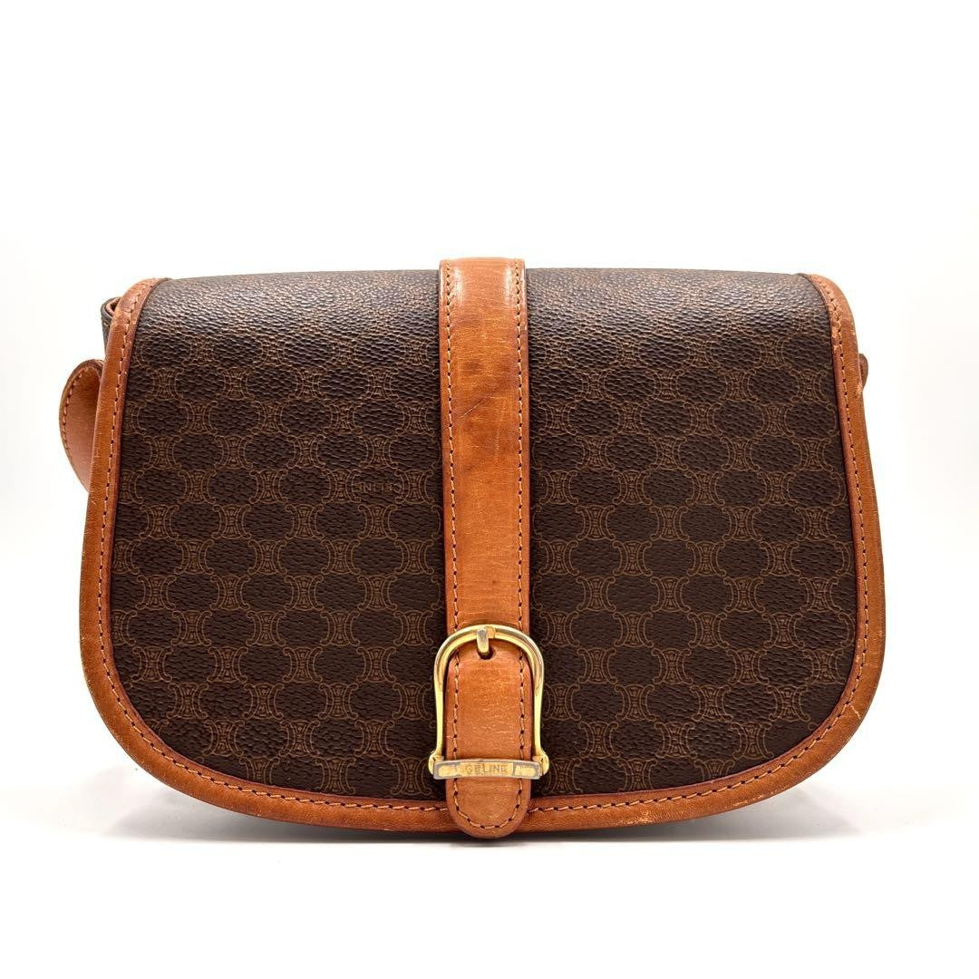CELINE Shoulder Bag Purse Macadam PVC Leather Brown Authentic