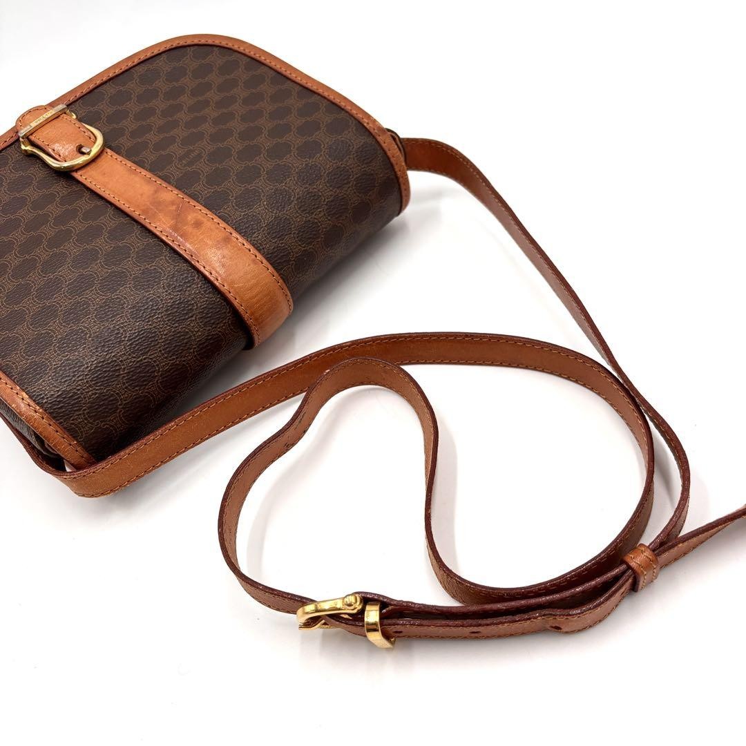 CELINE Shoulder Bag Purse Macadam PVC Leather Brown Authentic