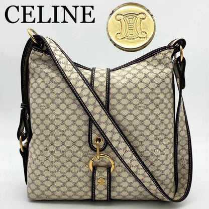 CELINE Shoulder Bag Purse Macadam PVC Leather Off White Brown Authentic