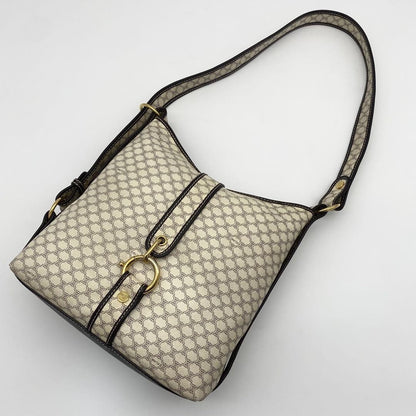 CELINE Shoulder Bag Purse Macadam PVC Leather Off White Brown Authentic