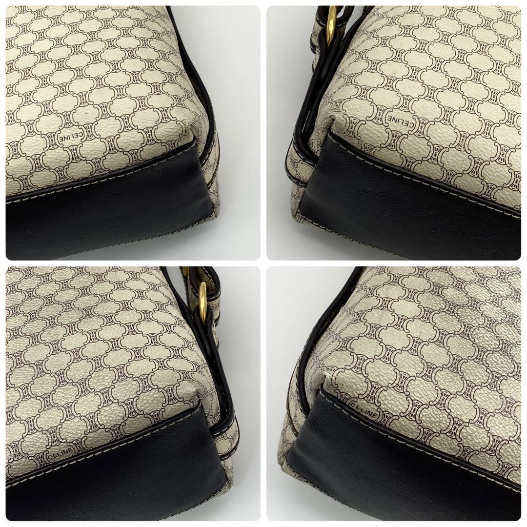 CELINE Shoulder Bag Purse Macadam PVC Leather Off White Brown Authentic