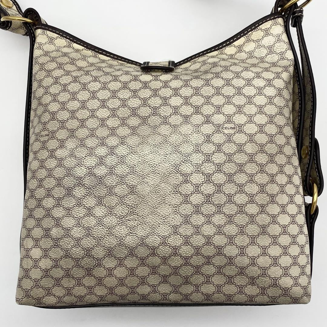 CELINE Shoulder Bag Purse Macadam PVC Leather Off White Brown Authentic