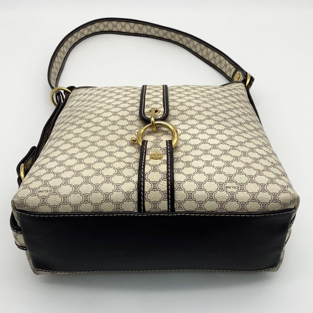 CELINE Shoulder Bag Purse Macadam PVC Leather Off White Brown Authentic