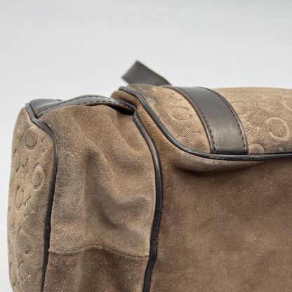 CELINE Mini Boston Bag Hand Bag Tote Purse C Macadam Suede Leather Brown Auth