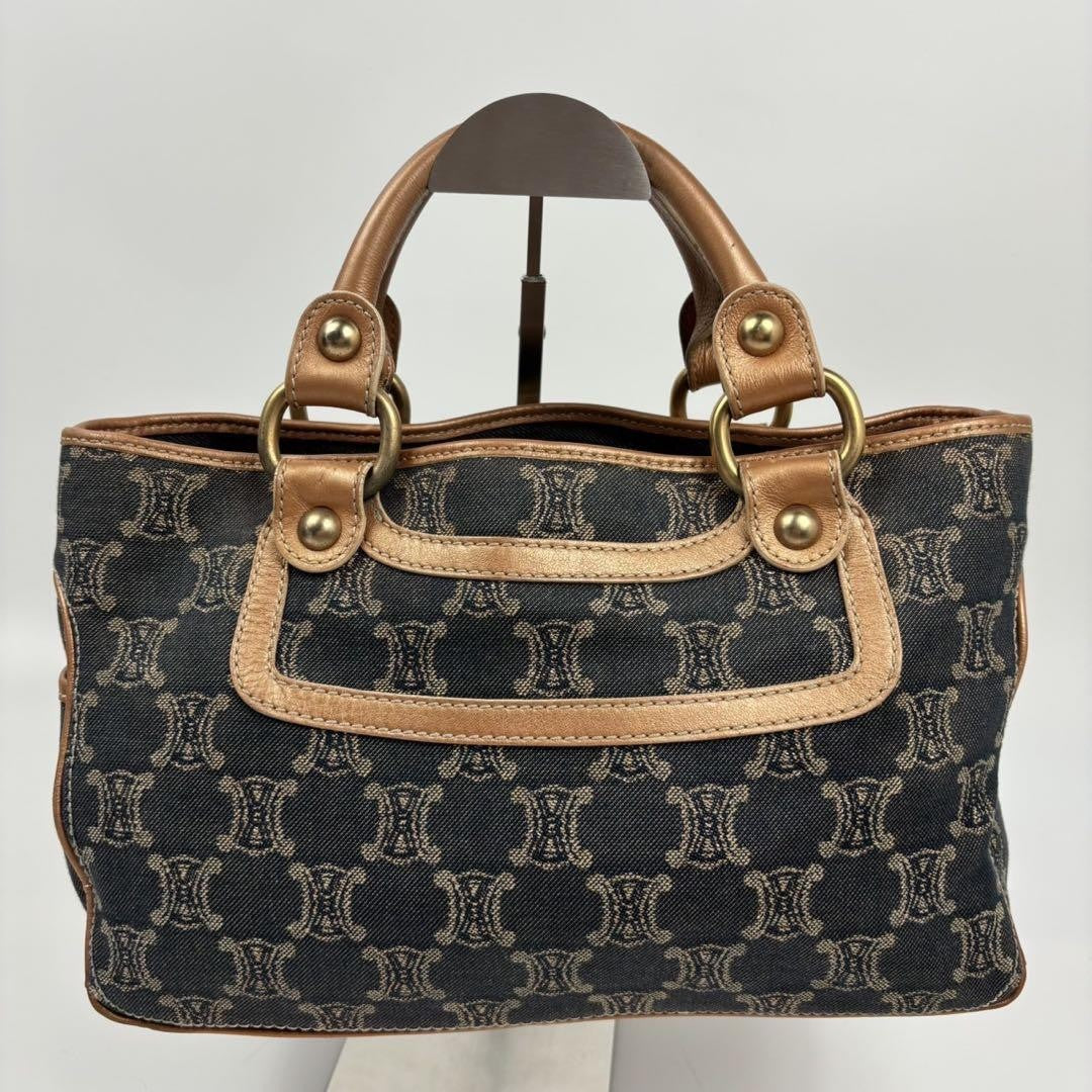 CELINE Hand Bag Tote Purse Boogie Macadam Denim Leather Blue Indigo Authentic