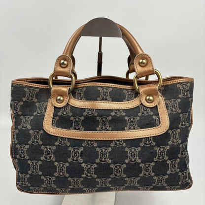 CELINE Hand Bag Tote Purse Boogie Macadam Denim Leather Blue Indigo Authentic