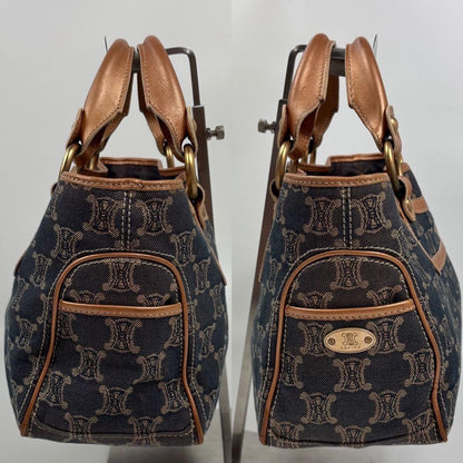 CELINE Hand Bag Tote Purse Boogie Macadam Denim Leather Blue Indigo Authentic
