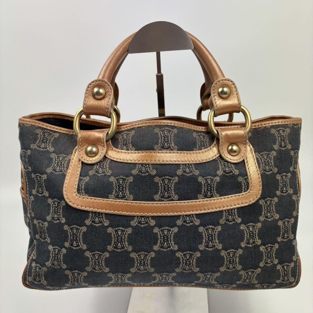 CELINE Hand Bag Tote Purse Boogie Macadam Denim Leather Blue Indigo Authentic