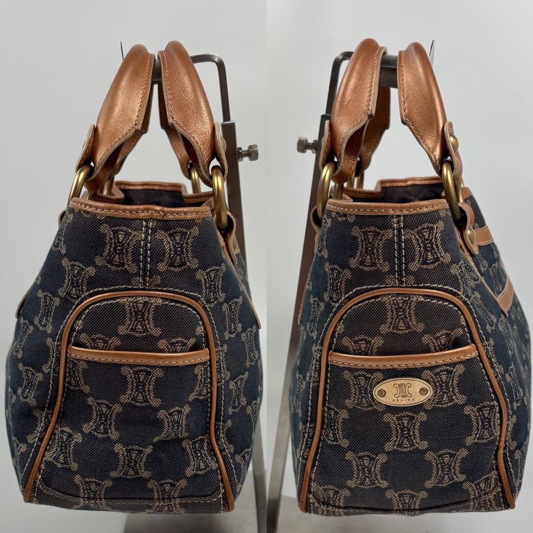 CELINE Hand Bag Tote Purse Boogie Macadam Denim Leather Blue Indigo Authentic