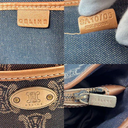 CELINE Hand Bag Tote Purse Boogie Macadam Denim Leather Blue Indigo Authentic