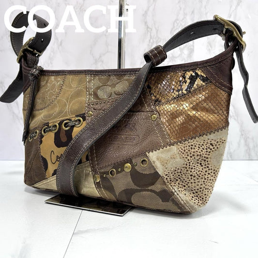 COACH Shoulder Bag Purse Signature Canvas Leather Brown Authentic