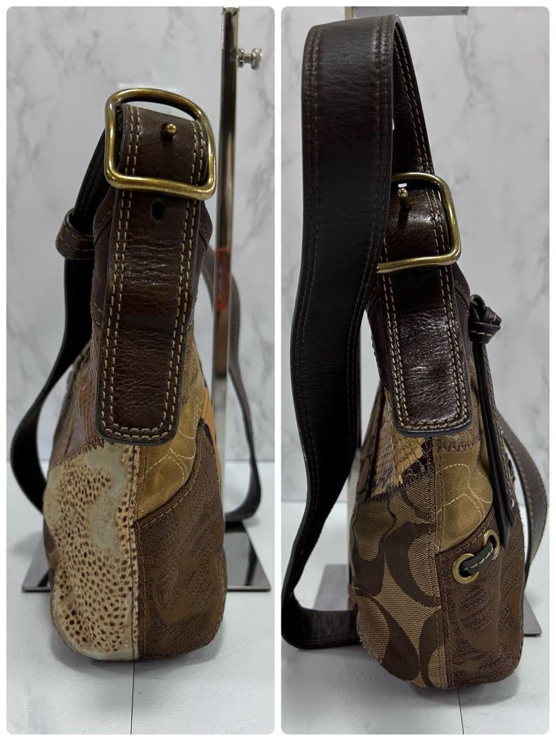 COACH Shoulder Bag Purse Signature Canvas Leather Brown Authentic