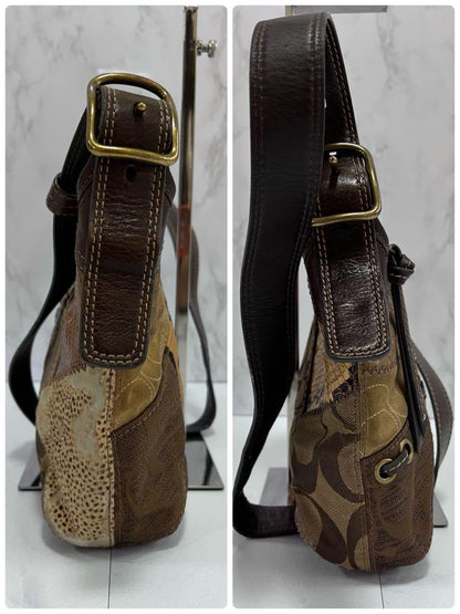 COACH Shoulder Bag Purse Signature Canvas Leather Brown Authentic