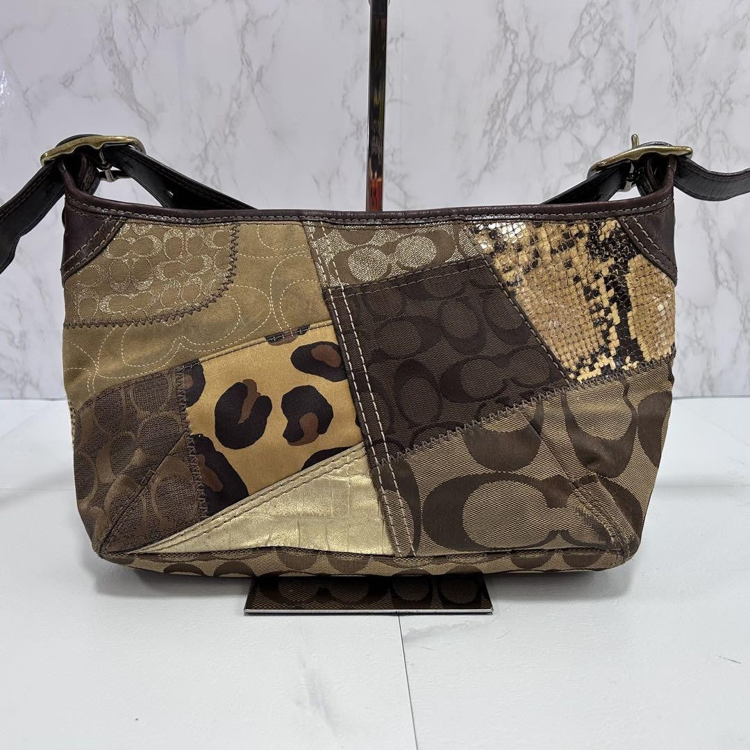 COACH Shoulder Bag Purse Signature Canvas Leather Brown Authentic