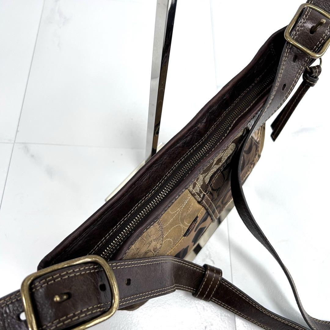 COACH Shoulder Bag Purse Signature Canvas Leather Brown Authentic
