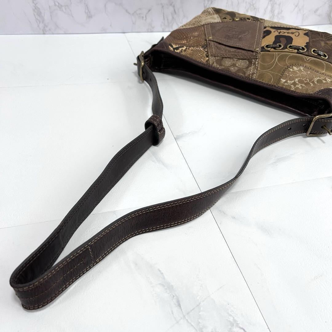 COACH Shoulder Bag Purse Signature Canvas Leather Brown Authentic