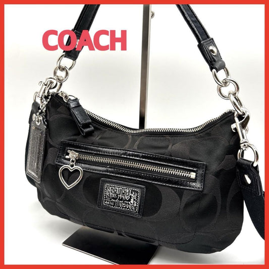 COACH Hand Shoulder Bag Tote Purse 2way Signature Black Authentic