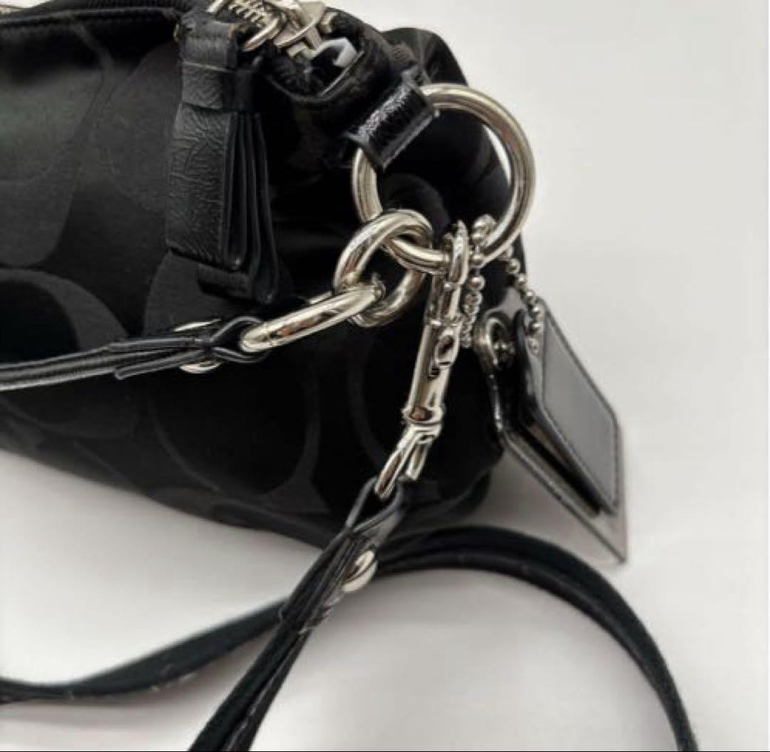 COACH Hand Shoulder Bag Tote Purse 2way Signature Black Authentic