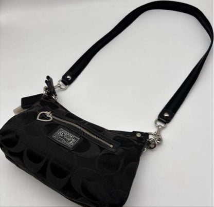 COACH Hand Shoulder Bag Tote Purse 2way Signature Black Authentic