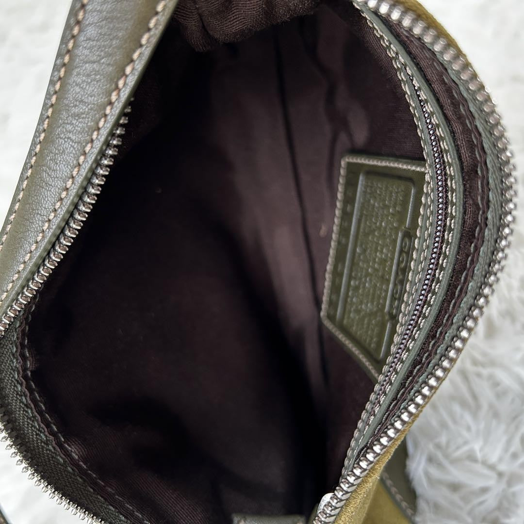 COACH Accessory Pouch Hand Bag Tote Purse Suede Leather Green Khaki Authentic