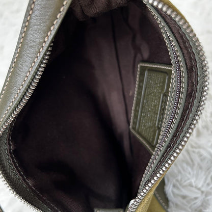 COACH Accessory Pouch Hand Bag Tote Purse Suede Leather Green Khaki Authentic