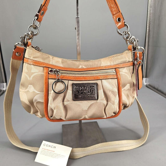 COACH Shoulder Bag Purse Signature Old Canvas Leather Gold Beige Authentic