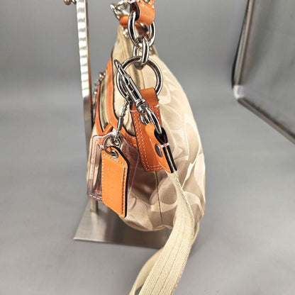 COACH Shoulder Bag Purse Signature Old Canvas Leather Gold Beige Authentic