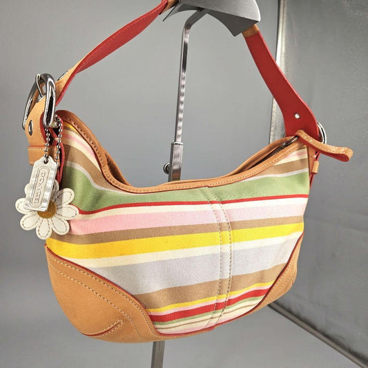 COACH Hand Bag Tote Purse Mutistripe Small Hobo 4437 Multicolor Authentic