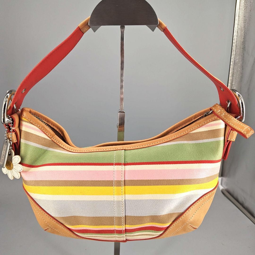 COACH Hand Bag Tote Purse Mutistripe Small Hobo 4437 Multicolor Authentic