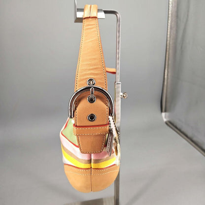 COACH Hand Bag Tote Purse Mutistripe Small Hobo 4437 Multicolor Authentic